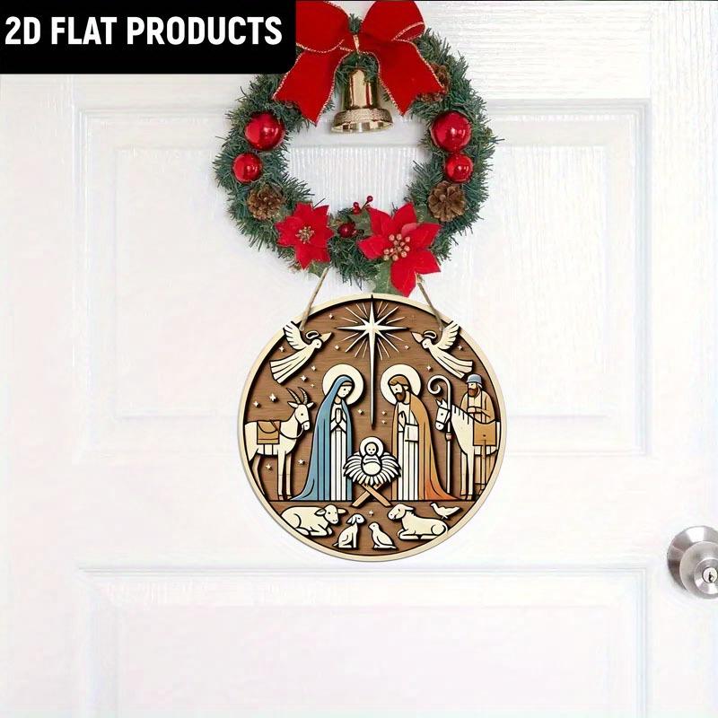 Klassische Holzszene Wandplakette aus Holz - Engel, Heilige Familie, Tierdesign | Mehrfach verwendbare flache 2D-Dekoration | Ohne Strom | für Tür, Wand, Zuhause