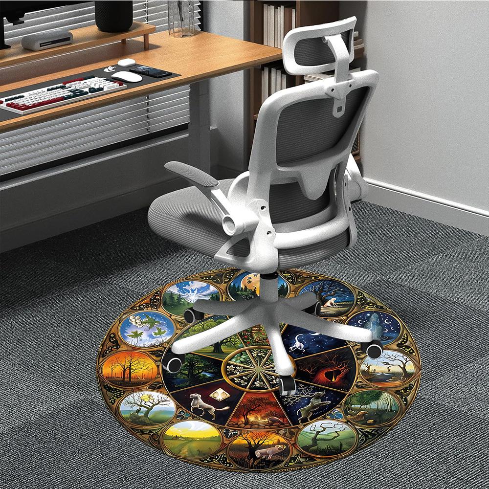 1PC Nature Seasons Office Round Area Rug, Mat Suitable For Office, Under Office Chairs Bedroom Living Room Home Decor, Room Deco