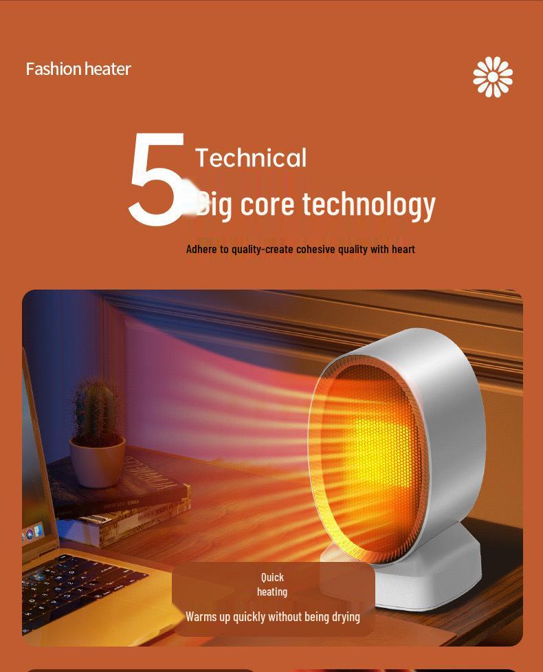 Quick Heat PTC Electric Fan Heater for Living Room & Bedroom - Low Noise, Safe Tip-Over Feature