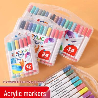 Acryl-Marker Stift Set - 12, 24 oder 48 Farben für Stoff, Keramik und Holz, Wasserdichte Farbe Stifte