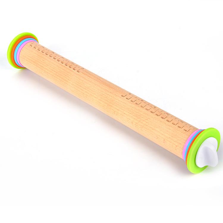 Adjustable Beech Wood Rolling Pin with Christmas Scale for Dough