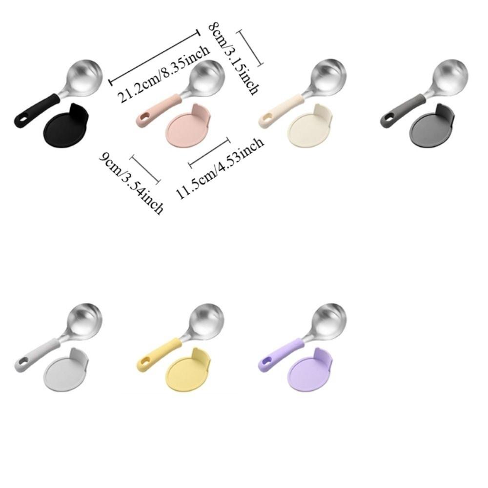 Silicone Handle Korean Soup Spoon Set With Spoon Rack Hot Pot Spoon Household Tablespoon  Cooking