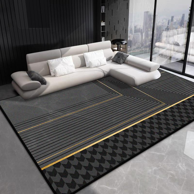 

Black Golden Stripe Luxury Washable Rug Non-slip Large Living Room Carpets Home Decoration Bedroom Entrance Mat 60*90cm