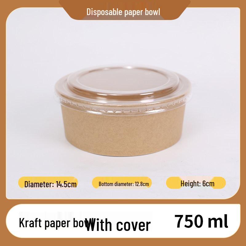 Cheng Yuan Thickened Waterproof and Oil-Proof Round Kraft Paper Food Container with Lid for Takeout and Salad Packaging
