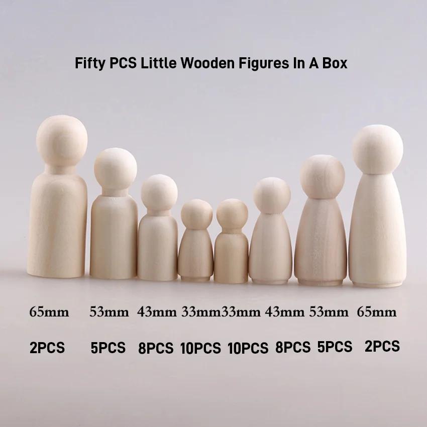 50 Pcs Unfinished Wooden Peg Doll for DIY Painting Natural Wood Doll Bodies Figures Decorative Peg People for Kids Arts Crafts