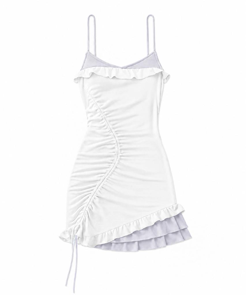 Deulailojeu Curved Shirring Dress (White)
