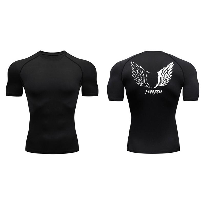 Angel Wings Freedom Print Compression Shirt for Men Sporty Quick Dry Tees Tshirt Tops Gym Workout Running Undershirts Baselayers