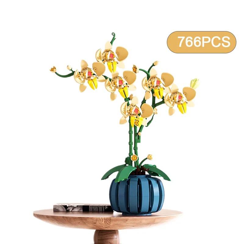 MOC Building Blocks Chrysanthemum Conch Desktop Decor Potted Plant Orchid Bricks Model Flower DIY Building Toys Kids Adult Gifts