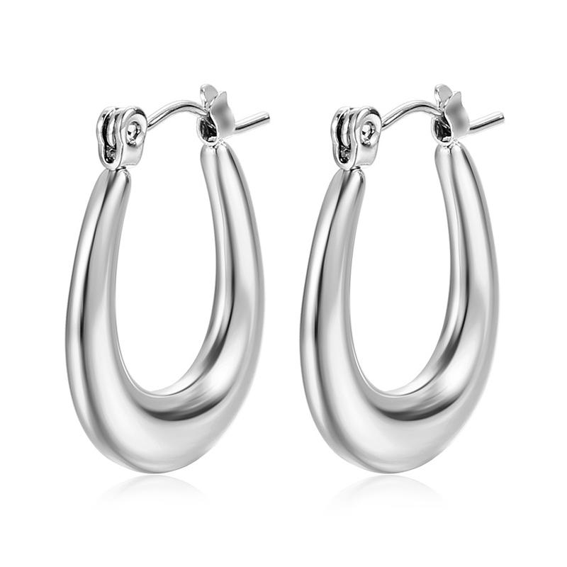 

Fashion Smooth Oval Hoop Earrings For Women Stainless Steel U Shape Ear Buckle Huggie Earrings Vintage Zircon Gold Copper Color медный