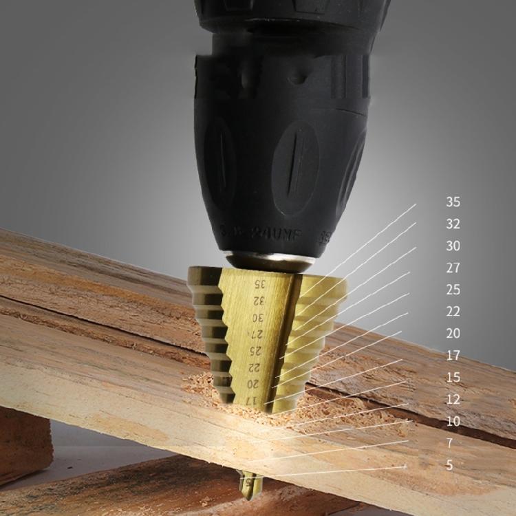 Stufenbohrer Titanbeschichtet Sechskant-/Rundschaft Gerade Nuten 5-35mm 13 Stufen Pagodenbohrer Bohrwerkzeug