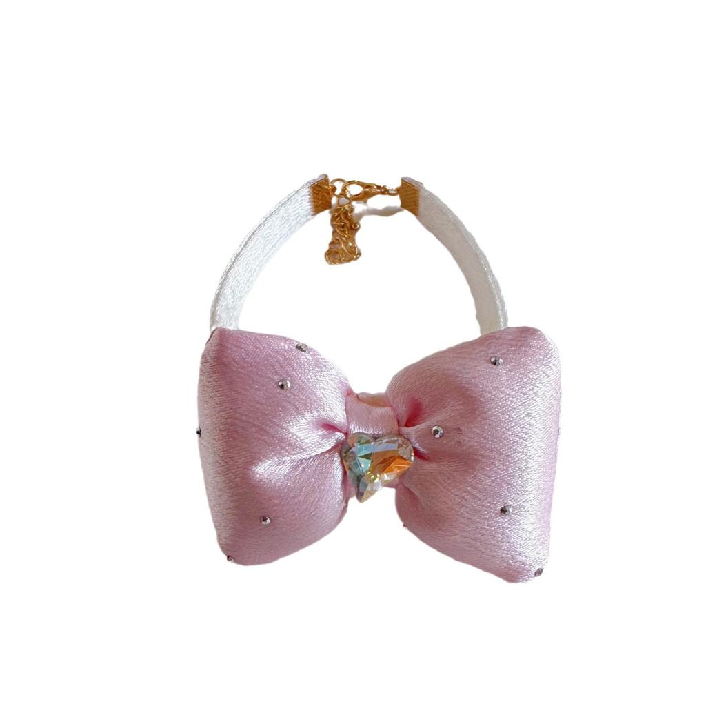 Double Layer Pearl Bowknot Pet Collar With Love Pendant For Cats And Dogs