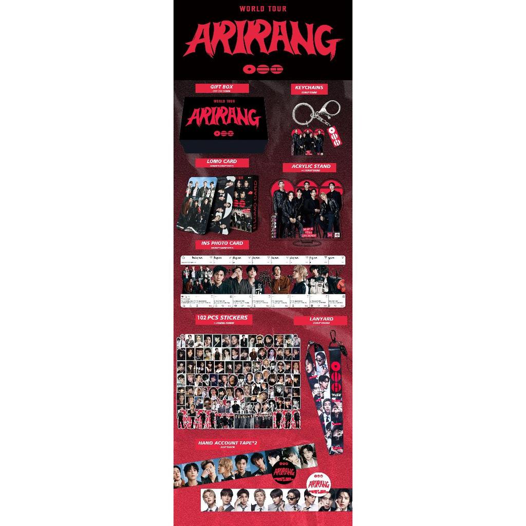 Kpop BTS Group ARIRANG World Tour Gift Box, Fan Merch Set with Photocards, Stickers, Acrylic Standee, Lanyard, Collectible Merchandise