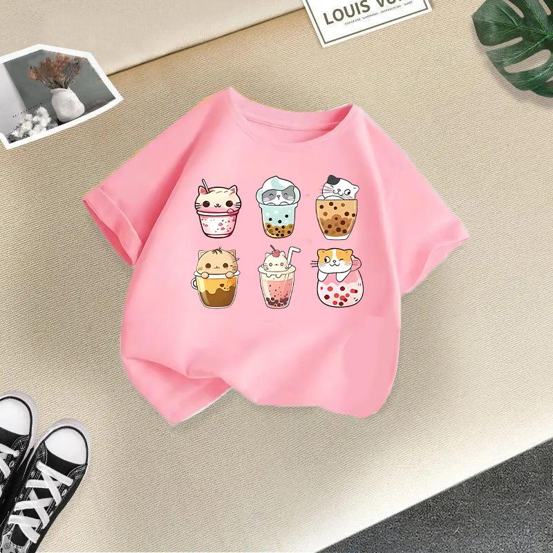 Children's Casual Short-sleeved T-shirt - Summer Boys' and Girls' Casual Cute Cat T-shirt