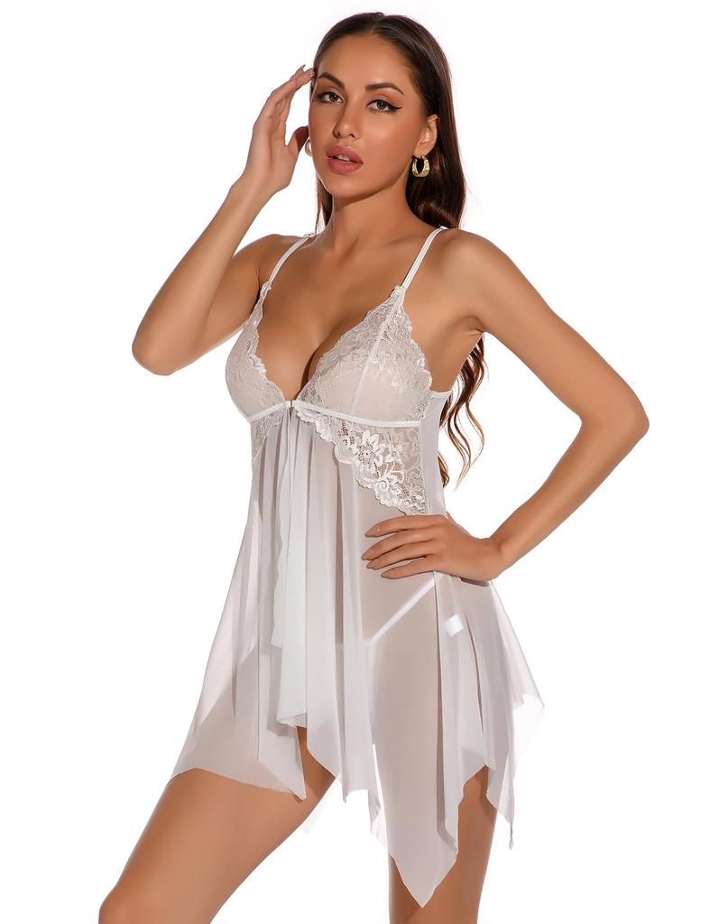 Large Open Princess Nightgown Irregular 5XL [ohyeahlady] Babydoll, Sexy, Size, Lingerie, Sheer, Women's Slip, Front, V-Neck, Cute, Popular, Style,