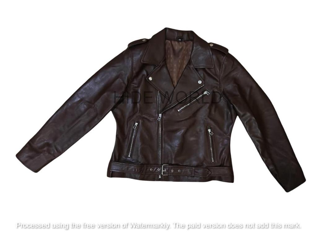 Veste en cuir marron pour femme en véritable cuir d'agneau souple neuf fait main moto motard