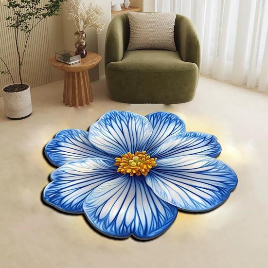 Floral Plush Floor Mat 3D Visual Flower Shaped Floor Rug Mat for Bathroom Quick-Drying Non-Slip Absorbent