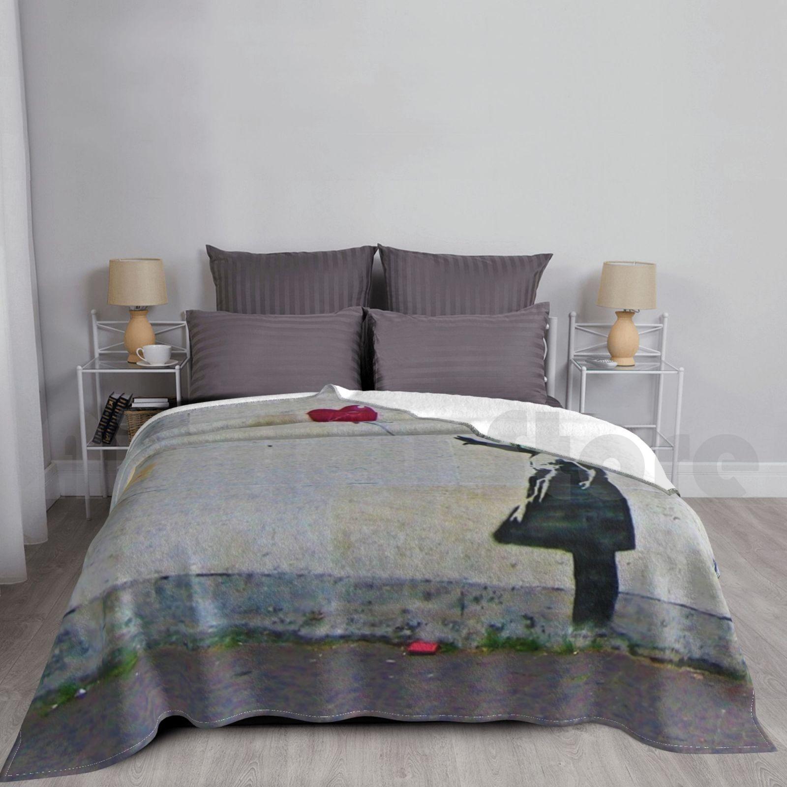 Banksy Girl Heart Balloon Blanket Fashion Custom Girls Balloon Banksy Street Art Graffiti Artist Vandal Size: 75*100cm, Weight: 230 GSM