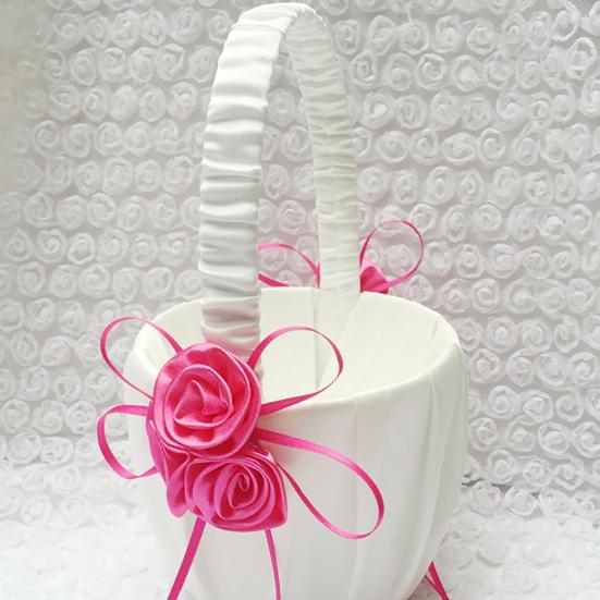 Wedding Bridal Page Boy Ribbon Satin Faux Rose Flower Girl Basket Party Decor