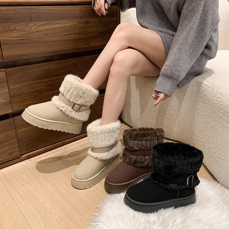 2025 Women's Leather Snow Boots Winter Women's Ankle Boots Flat Sole Comfortable Cotton Warmth New Women's Shoes