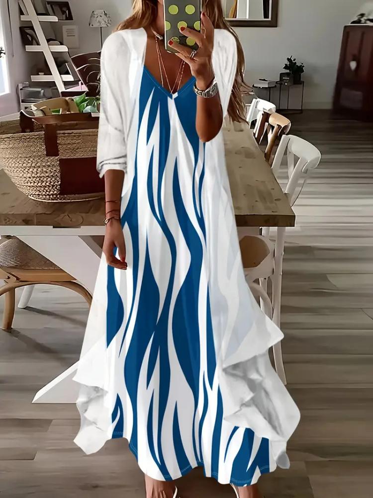 

Элегантное макси-платье с цветочным принтом и бабочками, с длинным кардиганом, женское платье в стиле бохо-шик, повседневное летнее платье 4XL