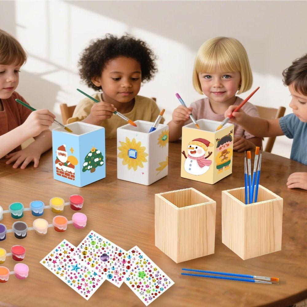 Round/Hexagonal/Square Pen Container DIY Painting Desktop Organizer Pen Holder  Students