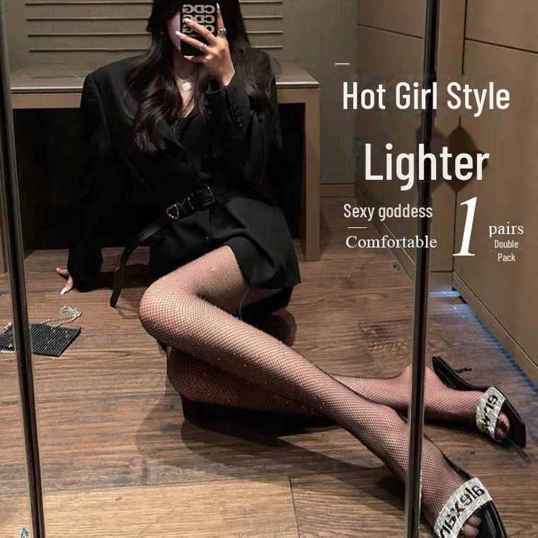 Damen Schwarze Netzstrümpfe mit Kristallakzent und Weiße JK Strumpfhose