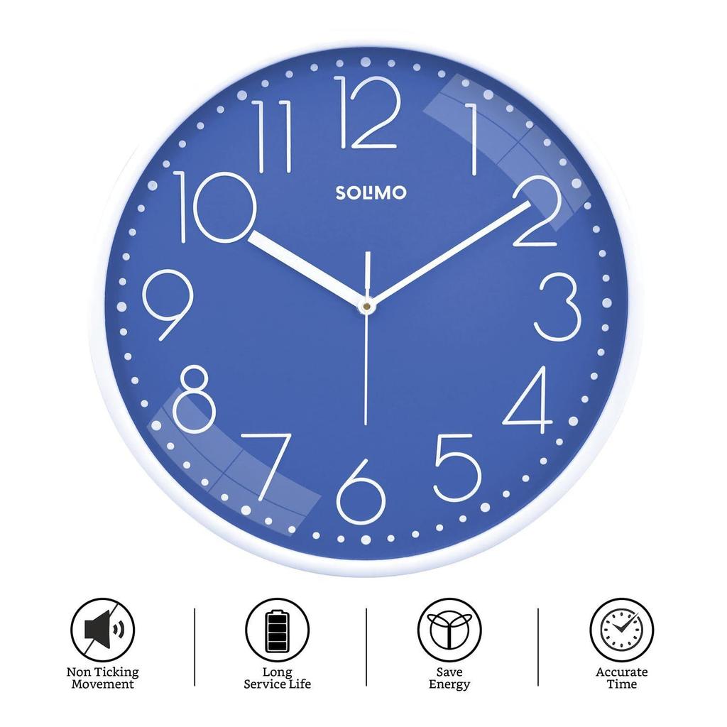 Plastové analogové nástěnné hodiny, Quartzový strojek, Tichý chod, Moderní embosovaný ciferník, Snadno čitelný ukazatel času (30 cm x 30 cm, Tyrkysově modrá)