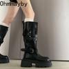 Winter Fashion Platform Woman Knight High Boots Fashion Belt Buckle Thick Sole Shoes Ladies Slip On Modern Long Botas