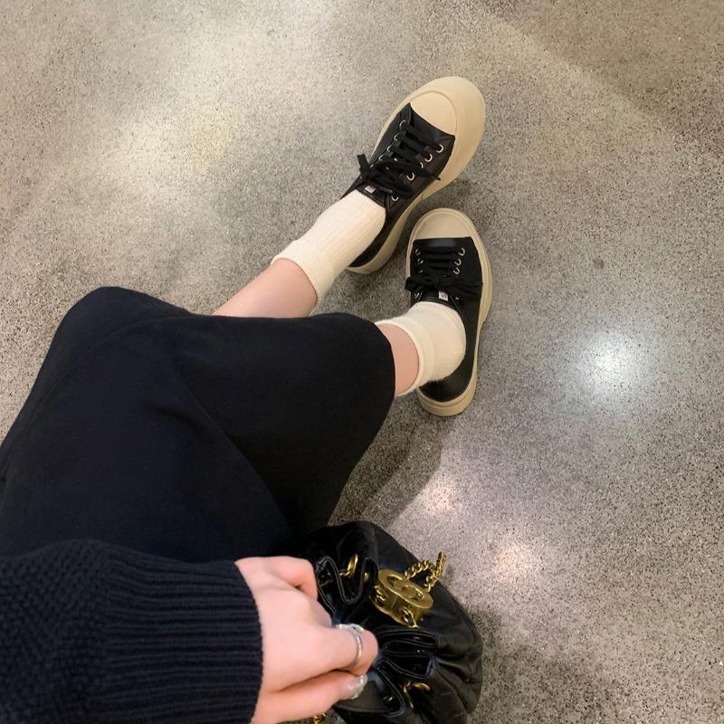 High-end Cowhide Version~ Big Head Shoes Lace-up Heightening Platform Casual Board Shoes Women's Little White Shoes