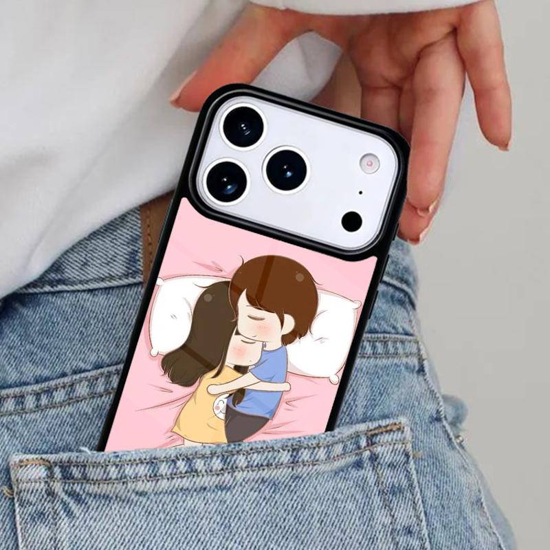 Cute Boy Girl Couple Phone Case for iPhone 16e 15 14 13 12 17 Pro Max Plus Air 17pro Cover Coque