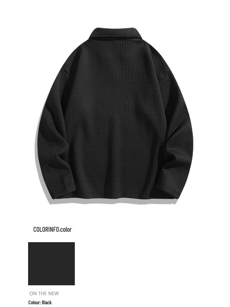 Herren Retro Strukturierte Polo Kragen Strick Kapuzenpullover - Lässiger Uni Farbe Pullover Stil