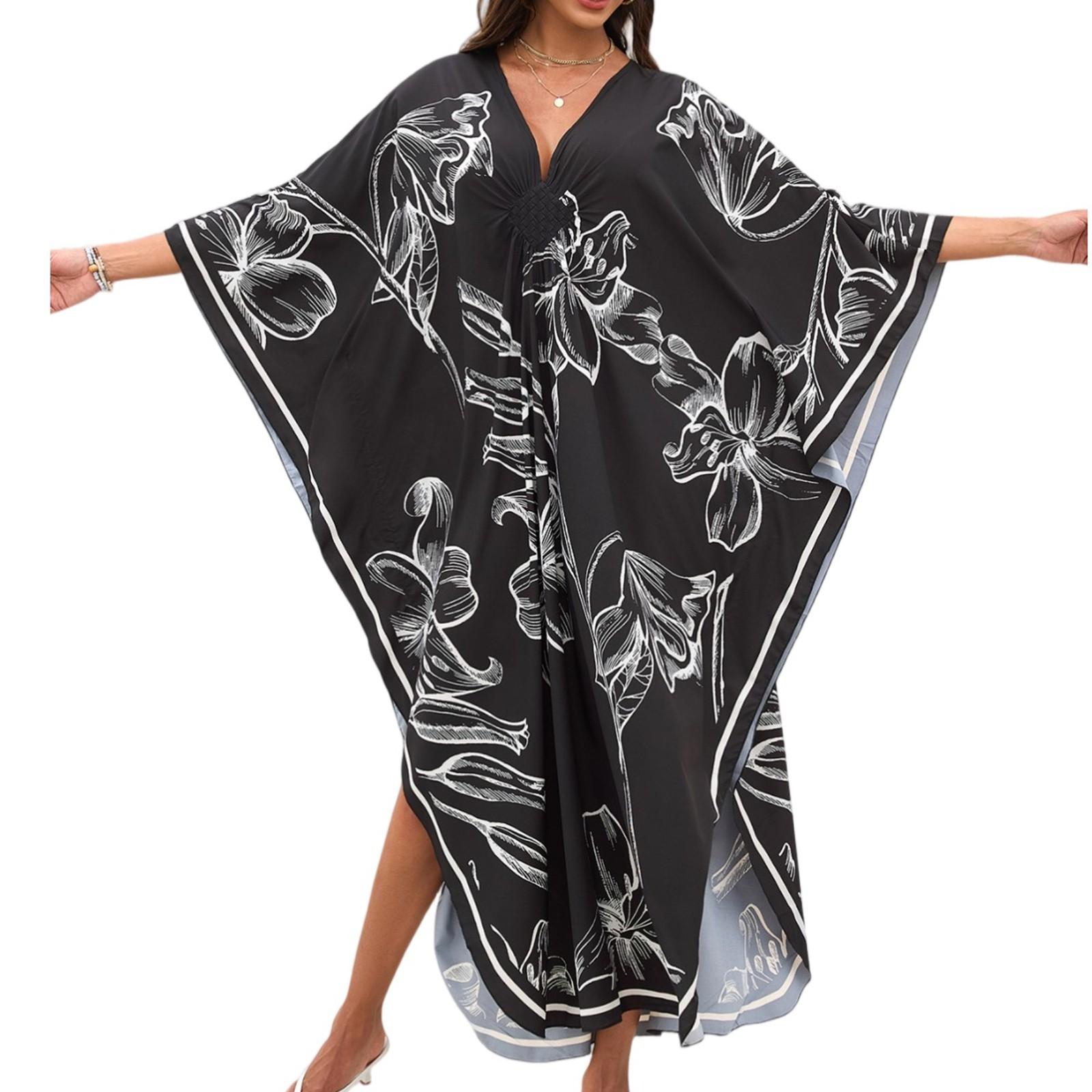 

Women s Dress, Colorful Floral Prints, Vacation Loose Robe, Bikini, Sun-protective Smock One Size чорний