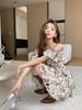 Spring/Summer 2026 French Retro Floral Off-Shoulder Waist-Cinched A-Line Dress