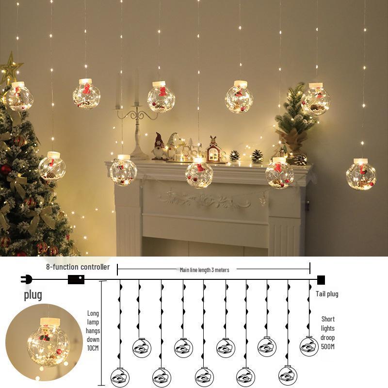 Christmas LED Curtain Lights: Santa, Snowman, Tree - Festive Window & Bedroom Decor