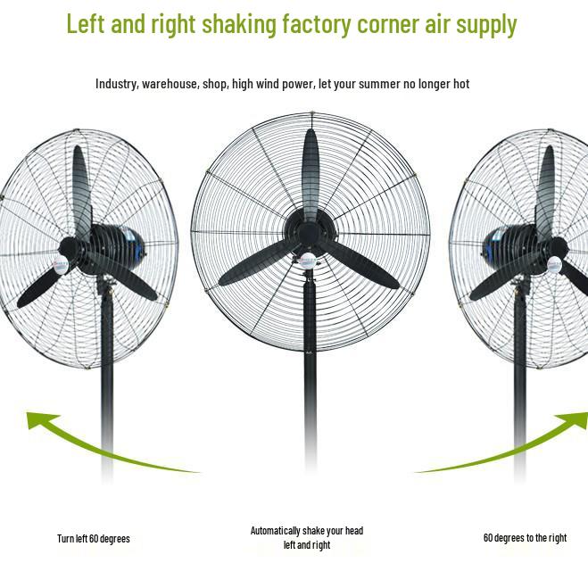 High Power Industrial Floor Fan with Large Air Volume and Mechanical Oscillation - Wall-Mountable