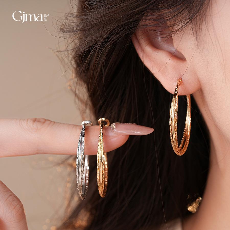 European and American simple multi-layer cross round earrings earrings fashion temperament earrings women
