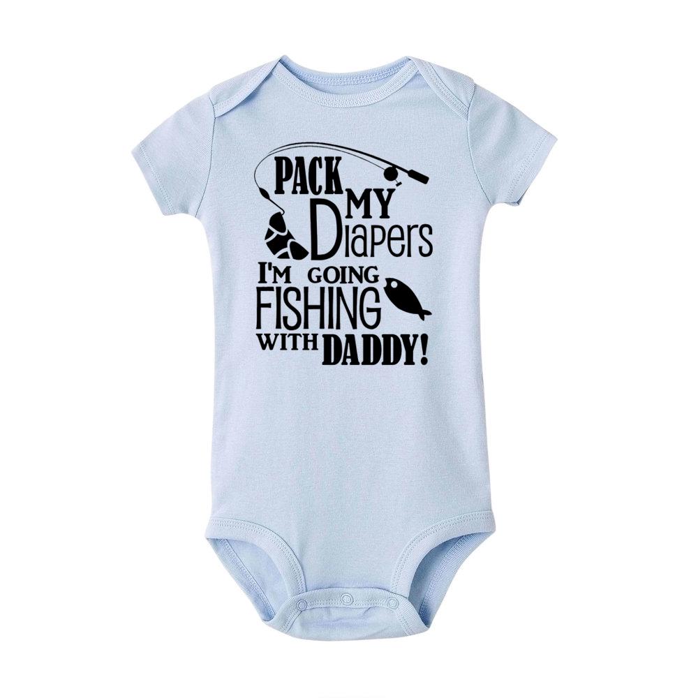 Jiangkao baby Ik Ga Vissen met Papa Print Pasgeboren Romper Baby Jumpsuit Bodysuit Jongens Meisjes Korte Mouw 18M blauw