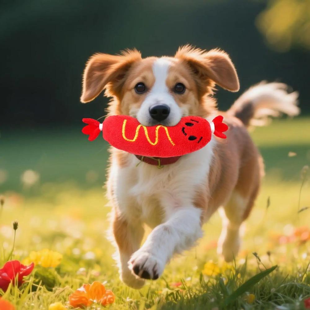 Hot Dog Squeaky Dog Toy Durable Plush Chew Toy with Sound Teething & Interactive Play for Puppies, Indoor Fetch & Bonding Time