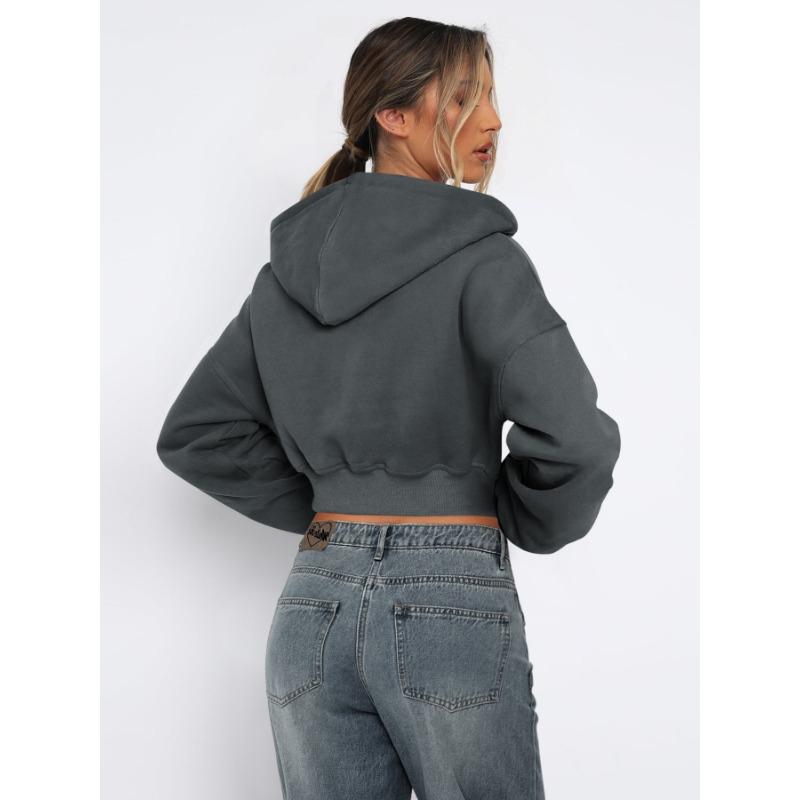 New street European and American style long-sleeved blouse zipper cardigan, temperament all-match hooded sweater casual jacket women