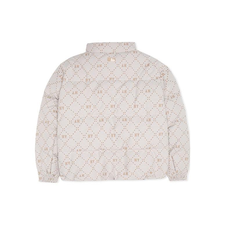 MLB Monogram Logo Series New York Yankees Plaid Letter Print Stand Collar Long Sleeve Puffer Jacket Unisex Jacket 3ADJM0536-50CRD