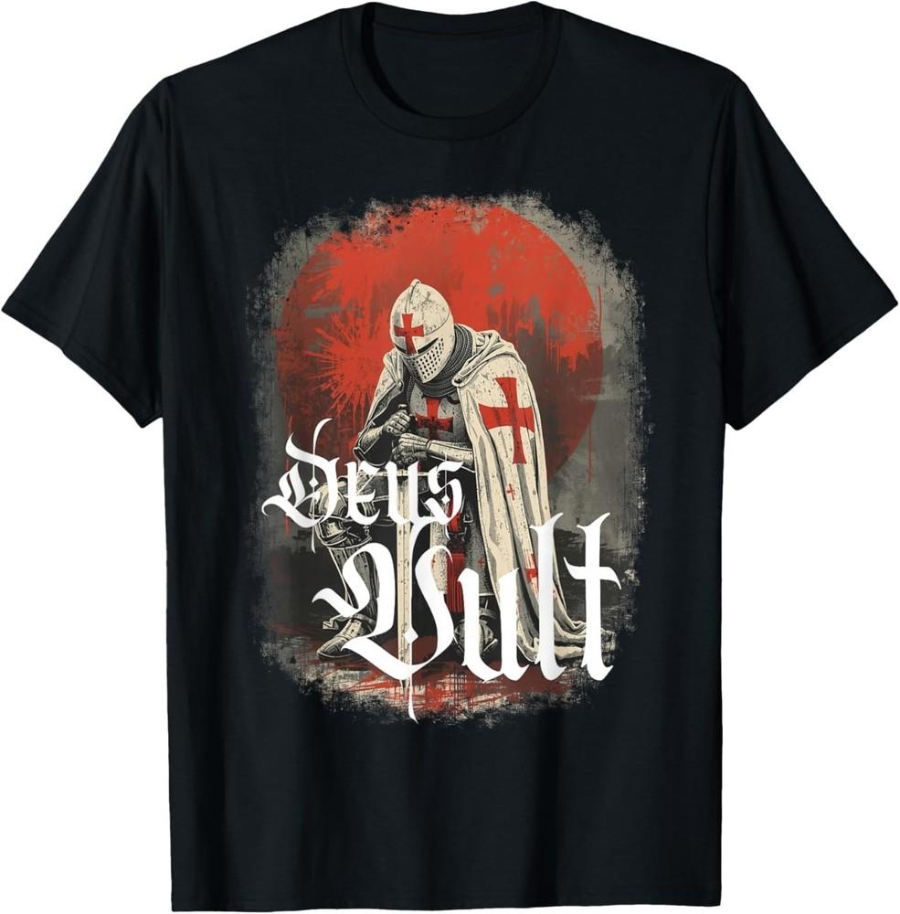 Винтажная футболка Крестоносца-Тамплиера Deus Vult L