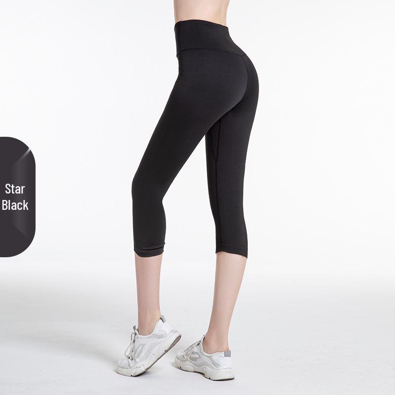 Women's High Waist Elastic Yoga Pants - Breathable, Sweat-Absorbent, 7/8 Length for Spring/Summer