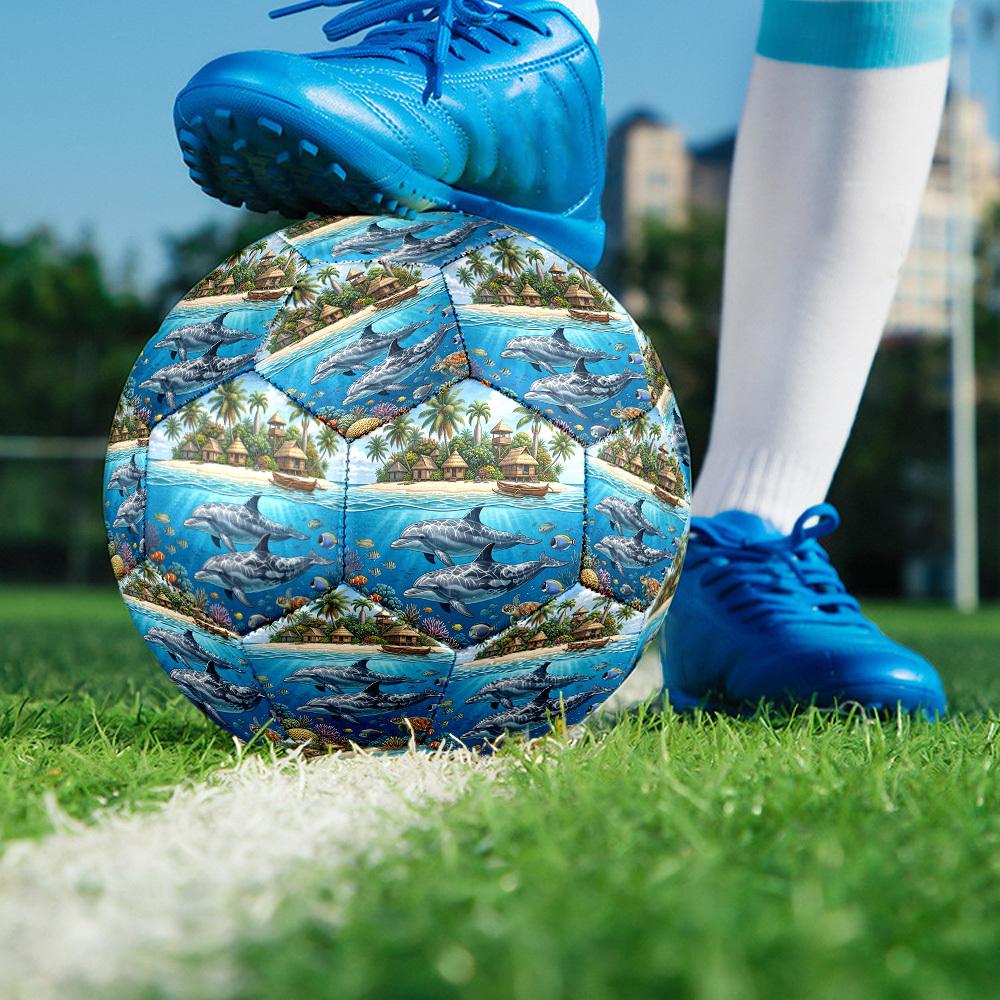 1pc Island Paradise Dolphins Durable Size 5 Soccer Ball Professional Match Training Football Indoor &Outdoor Sports Ball P60163