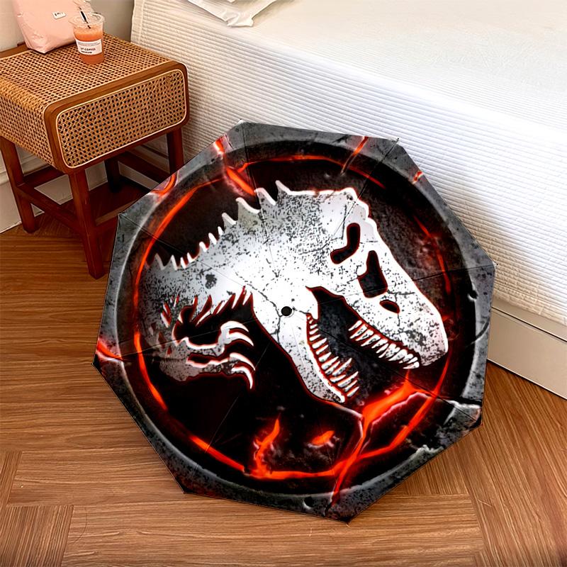 1pc Dragon, dinosaur pattern Umbrella Portable Folding Umbrella Iron Frame Hole Bone Structure Outdoor Home Umbrella