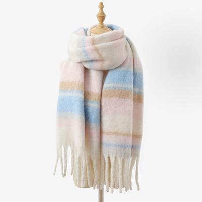 Farbig karierter Fransen-Mohair-Schlauchgarn-Winter-Warm-Schal, verdicktes Schultertuch, gestreifter Schal