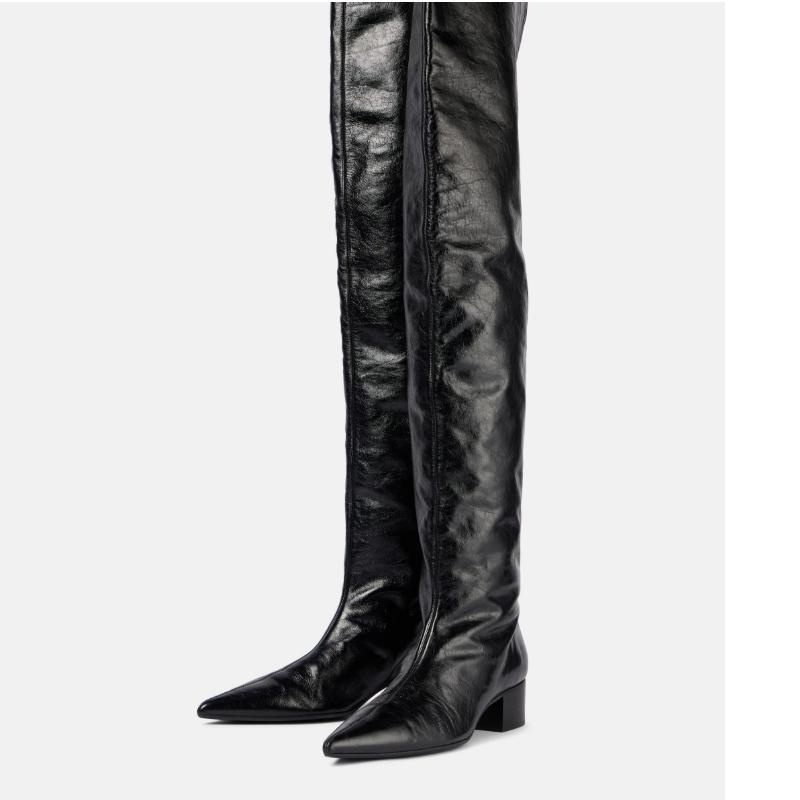 Krazing Pot Mikrovlákno Špičatá špička Střední podpatky Kozačky nad koleno Velikost 46 Velikost 45 Plus Size Plisovaná dekorace Stehenní kozačky