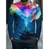 Men's 3D Printed Crew Neck Long Sleeve T-Shirt Fashion Versatile Trend Breathable Casual