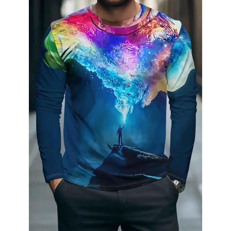 Men's 3D Printed Crew Neck Long Sleeve T-Shirt Fashion Versatile Trend Breathable Casual