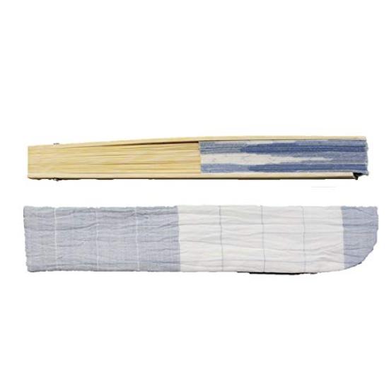 Ojiya folding hemp with bag and fan, lattice, blue, material, box, gift-ready