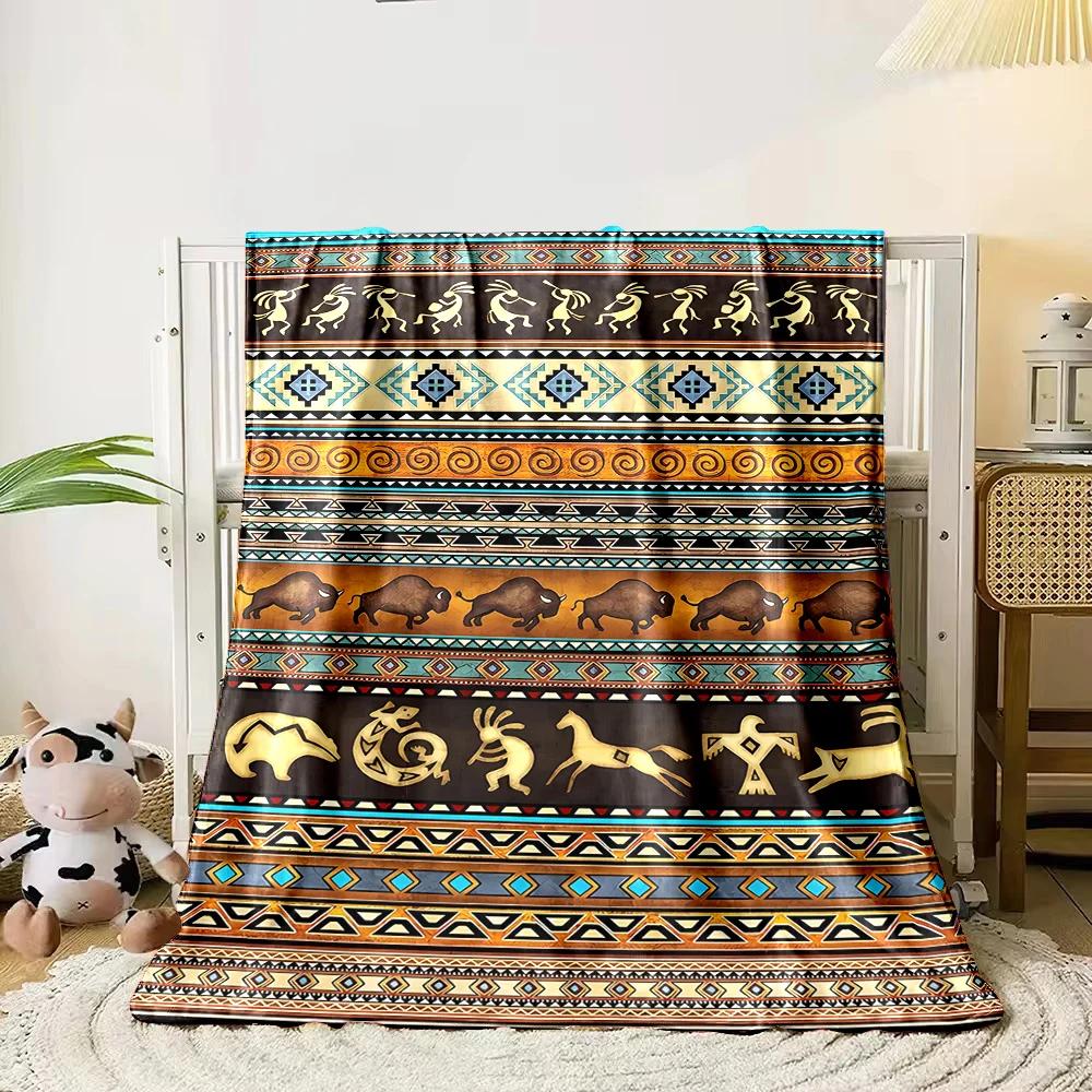 Aboriginal Embroidery Art Printed Blanket Warm Soft and Comfortable Home Travel Blanket Sofa Bedding Cover Blanket Holiday Gifts